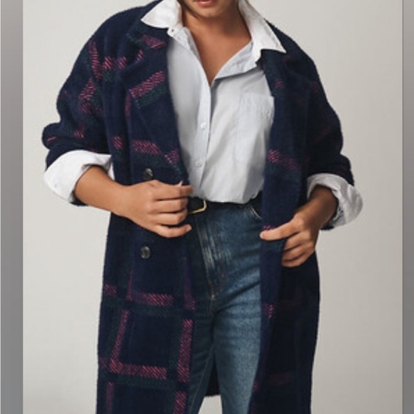 NVLT Navy and Pink Plaid Coat Anthropologie Size S - Picture 4 of 7